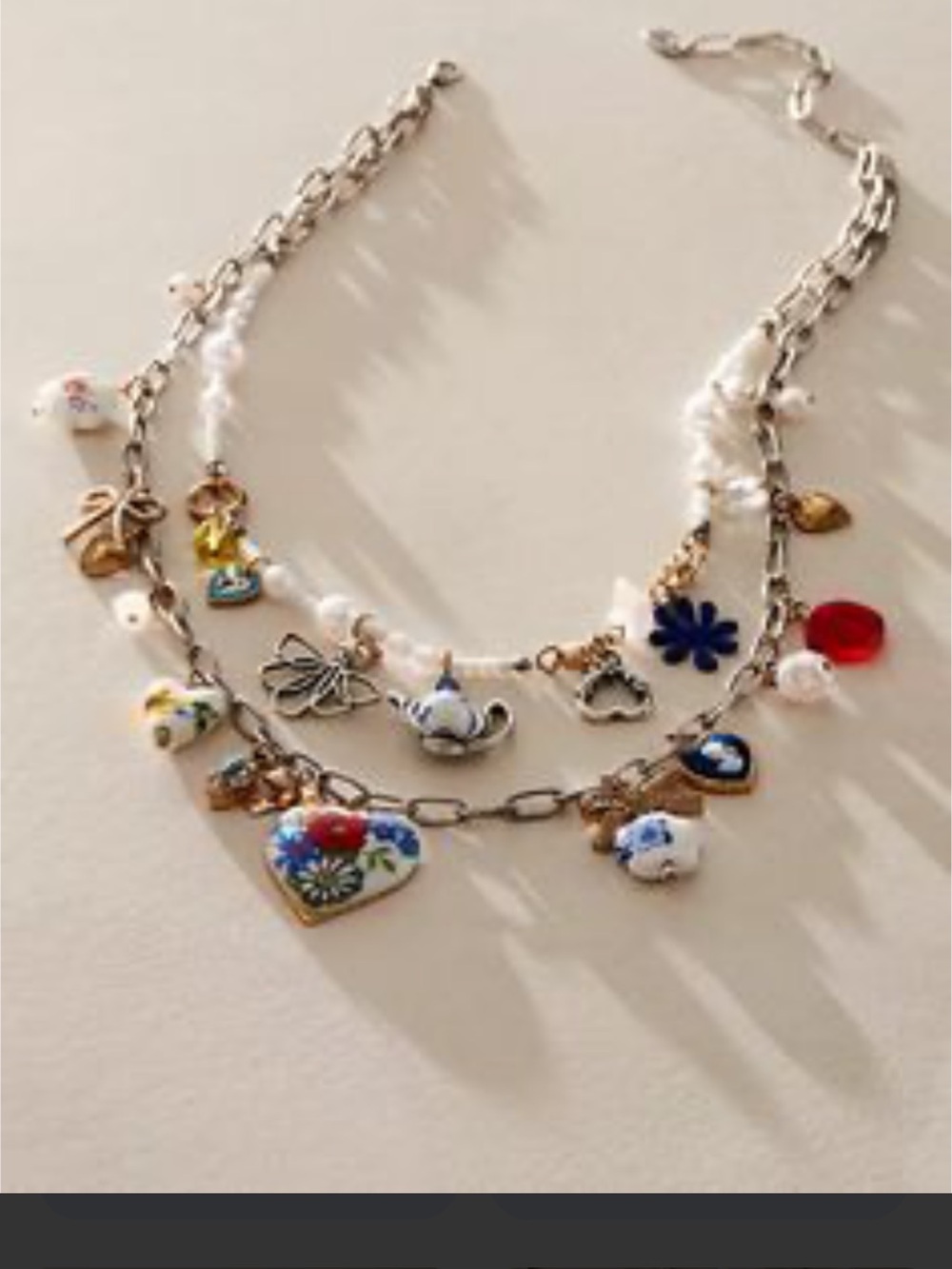 Free People Multi-Charm Layered Necklace in White, Blue & Gold